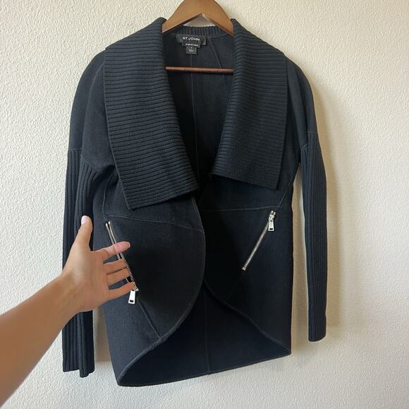 St. John Angora Wool Blend Jacket Sewn By Hand Black Luxe Cozy Elegance Sz P - Picture 6 of 11